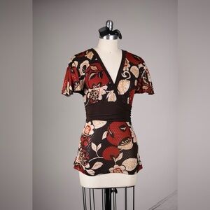 Carolina USA Vintage Floral Mesh Blouse | Tie Back Boho Top | Size S